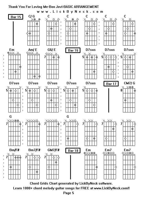 Chord Grids Chart of chord melody fingerstyle guitar song-Thank You For Loving Me-Bon Jovi-BASIC ARRANGEMENT,generated by LickByNeck software.